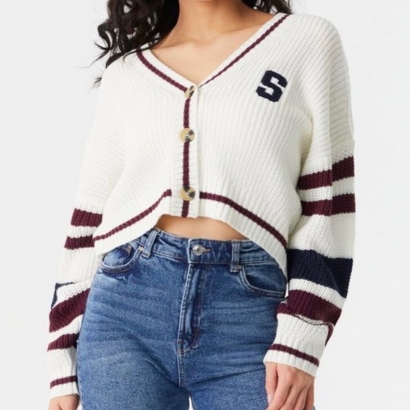 Cute Varsity Knit-Up Cardigan - Picture 1 of 2
